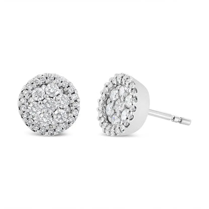 Ags Certified 14k White Gold 1.0 Cttw Brilliant-cut Diamond Halo Stud Earrings