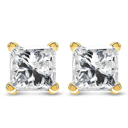 Ags Certified 14k Yellow Gold 1/4 Cttw 4-prong Set Princess-cut Solitaire Diamond Push Back Stud Earrings (h-i Color