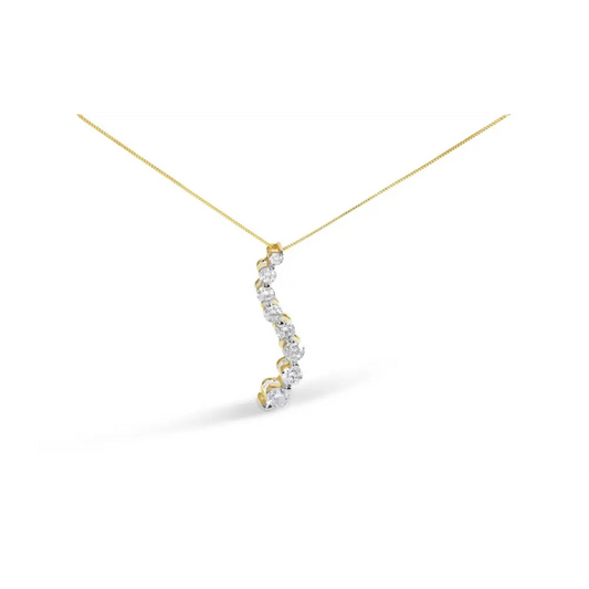 Ags Certified 14k Yellow Gold 3.0 Cttw Baguette and Brilliant Round-cut Diamond Journey 18’’ Pendant Necklace (g-h