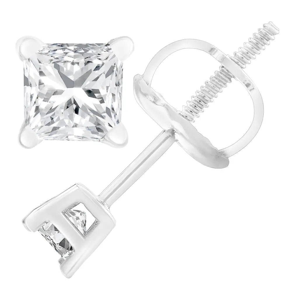 Ags Certified 18k White Gold Solitaire Diamond Screw Back Stud Earrings