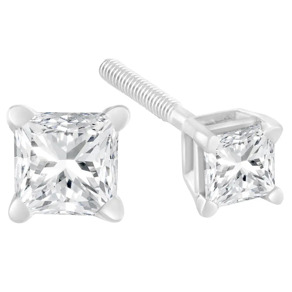 Ags Certified 18k White Gold Solitaire Diamond Screw Back Stud Earrings