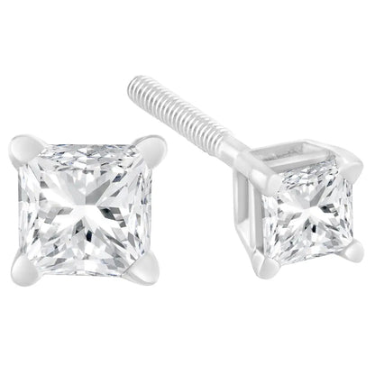 Ags Certified 18k White Gold 1.0 Cttw Princess-cut Solitaire Diamond Stud