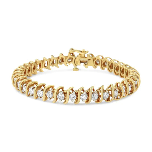 Ags Certified 18k Yellow Gold 5.00 Cttw ?S’ Link Wrapped 2-prong Set Round Brilliant Diamond Tennis Bracelet (g-h