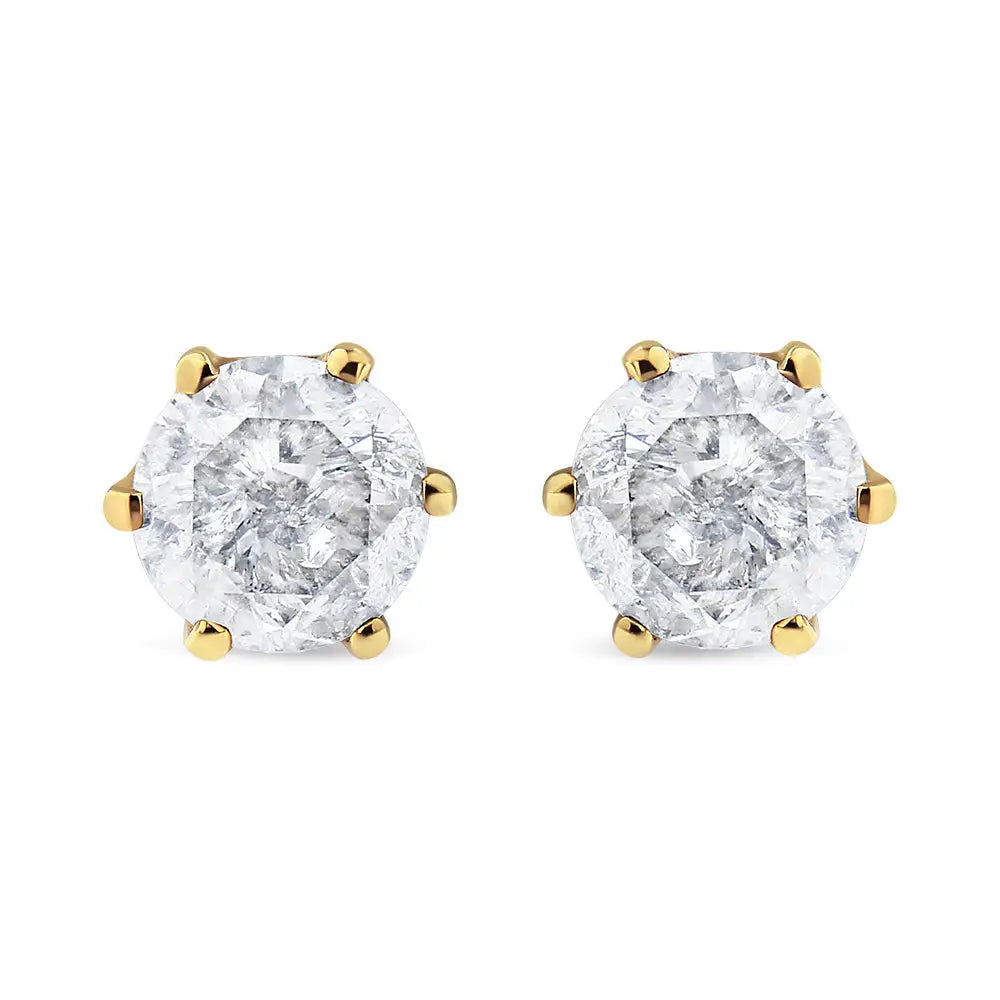 Ags Certified 2.00 Cttw Round Brilliant-cut Diamond 14k Yellow Gold 6-prong-set Solitaire Stud Earrings with Screw