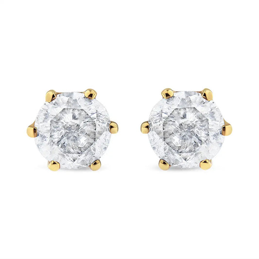 Ags Certified 2.00 Cttw Round Brilliant-cut Diamond 14k Yellow Gold 6-prong-set Solitaire Stud Earrings with Screw