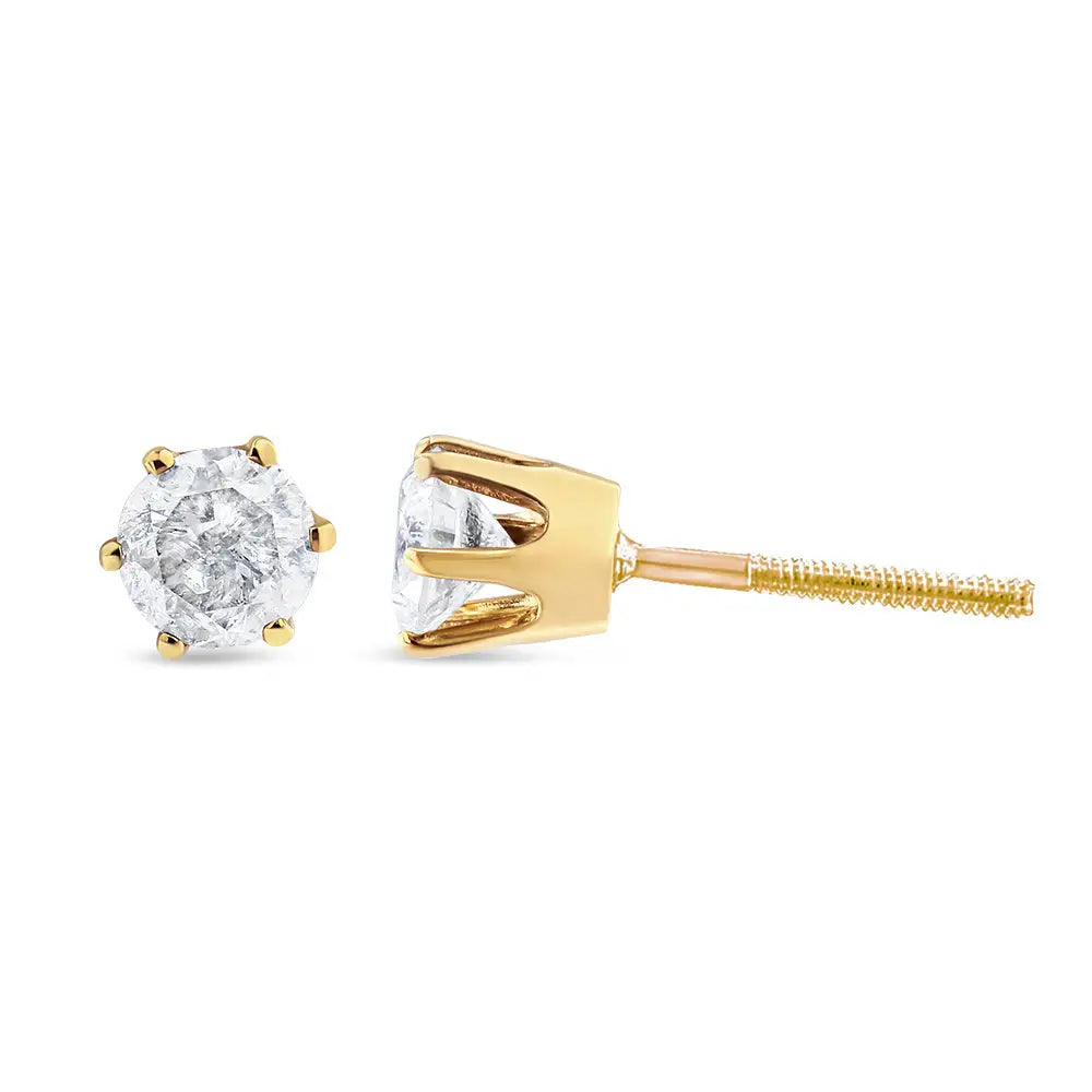 Ags Certified 2.00 Cttw Round Brilliant-cut Diamond 14k Yellow Gold 6-prong-set Solitaire Stud Earrings with Screw