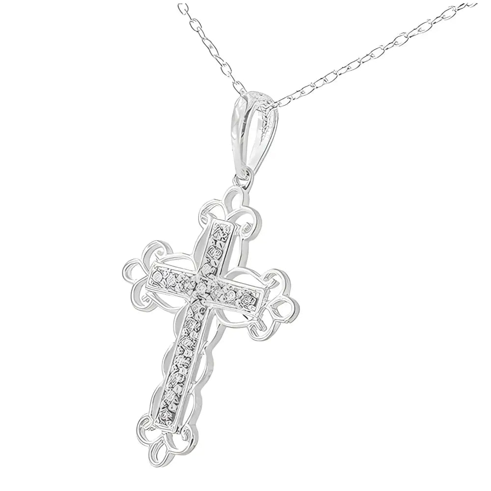 Sterling Silver 1/4 Cttw Diamond Art Deco Cross Pendant Necklace - 18’’