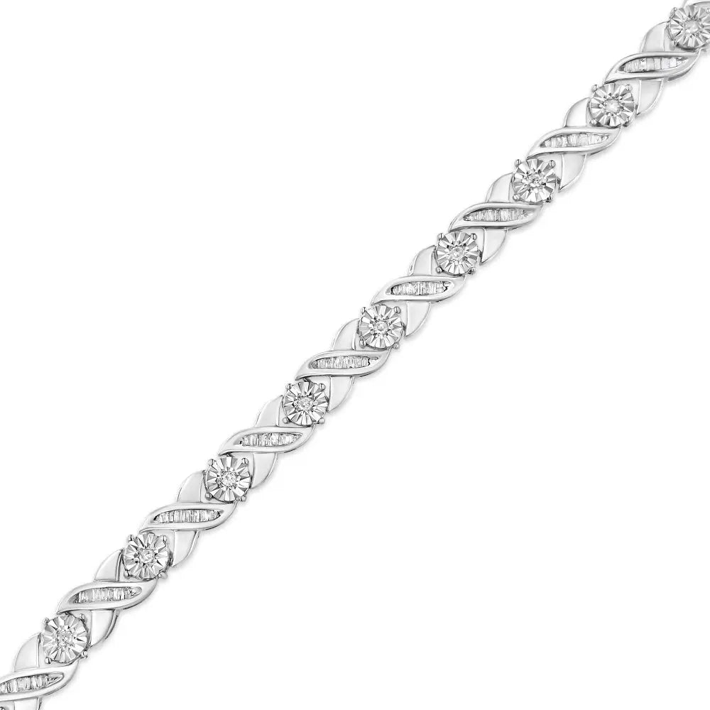 Baguette Cut Diamond Miracle-set X-link 7’’ Tennis Bracelet in Sterling