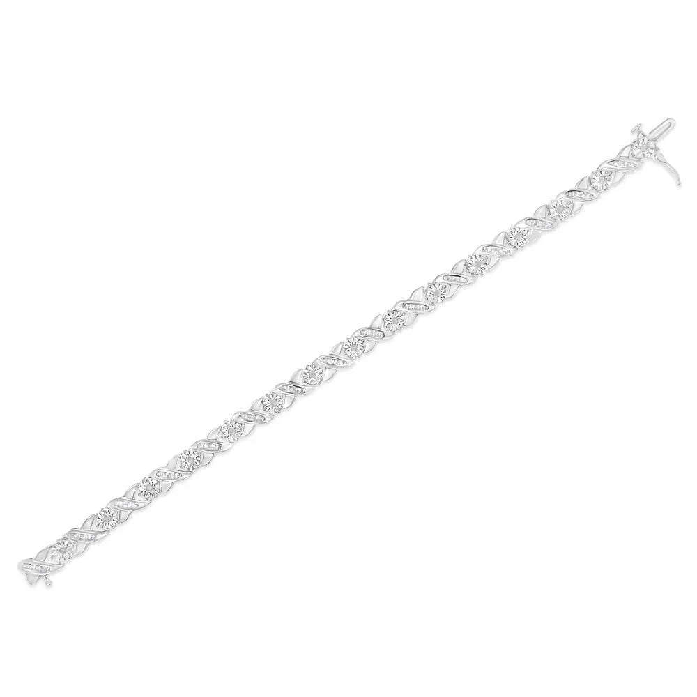 Baguette Cut Diamond Miracle-set X-link 7’’ Tennis Bracelet in Sterling