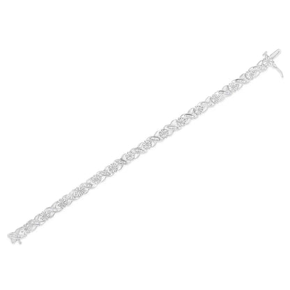 .925 Sterling Silver 1.0 Cttw Round & Baguette Diamond X-link Tennis Bracelet