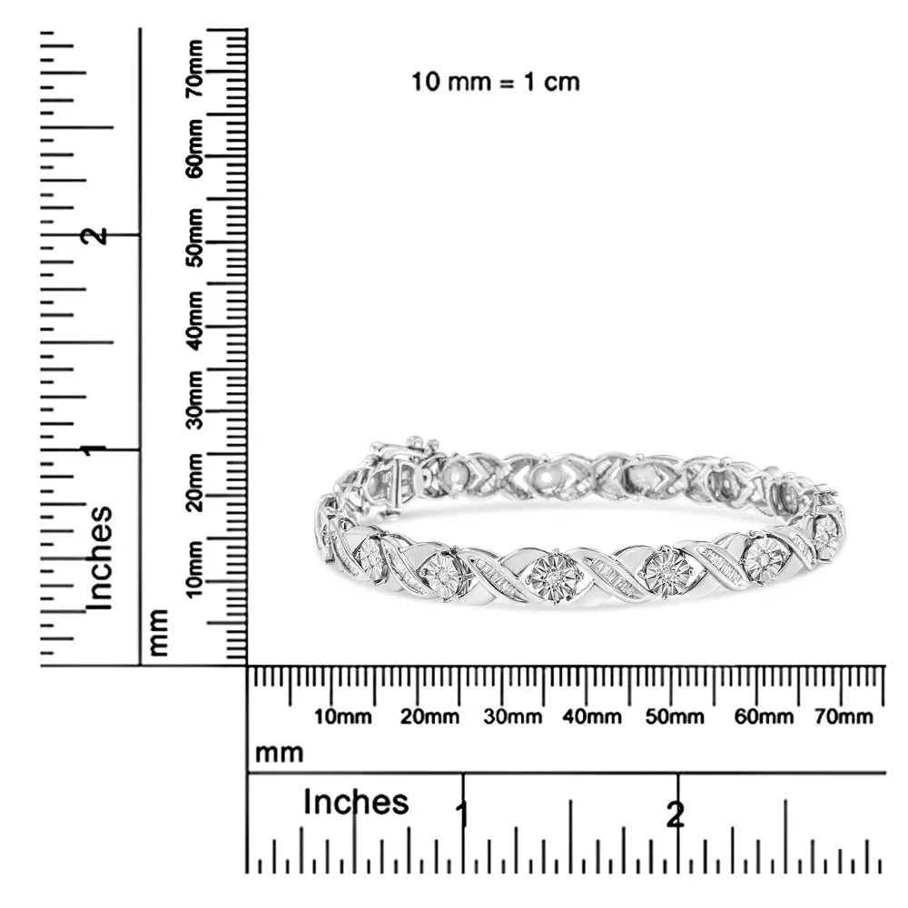 Baguette Cut Diamond Miracle-set X-link 7’’ Tennis Bracelet in Sterling