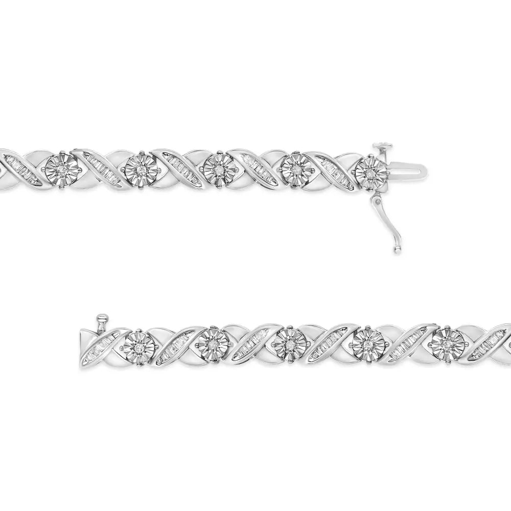 Baguette Cut Diamond Miracle-set X-link 7’’ Tennis Bracelet in Sterling