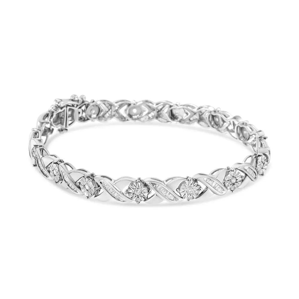 Baguette Cut Diamond Miracle-set X-link 7’’ Tennis Bracelet in Sterling