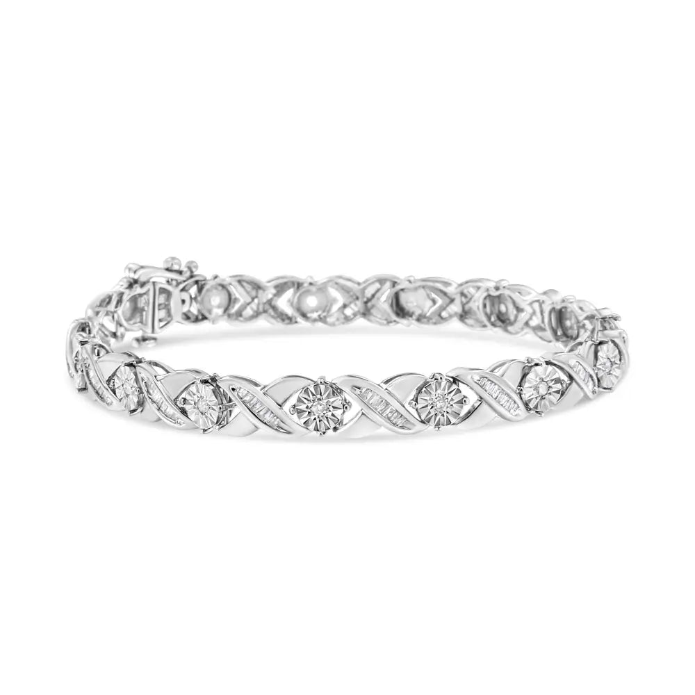 Baguette Cut Diamond Miracle-set X-link 7’’ Tennis Bracelet in Sterling