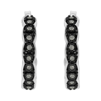 Black Rhodium and.925 Sterling Silver 1/4 Cttw Miracle Plate Set Diamond ?C’ Shape Hoop Earring(i-j Color I3 Clarity)