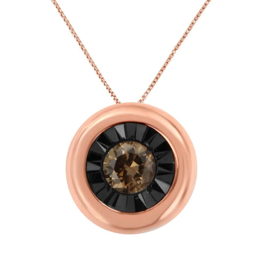 Black Rhodium Over 10k Rose Gold 1/10 Carat Diamond Two Tone Round Miracle-plate Solitaire 18” Pendant Necklace