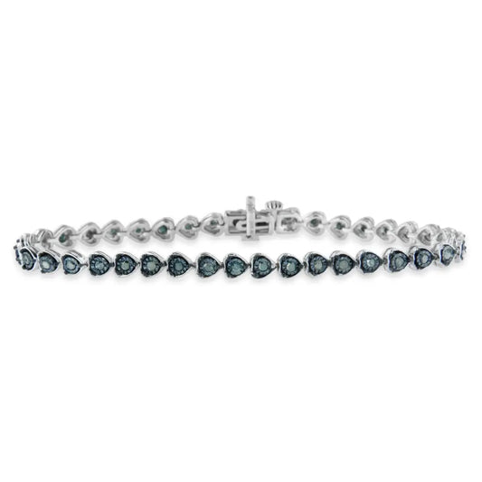 Black Rhodium Over.925 Sterling Silver 1.0 Cttw Miracle Set Diamond Heart-link 7’’ Tennis Bracelet (blue Color