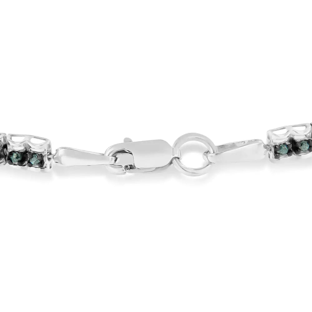 Black Rhodium Over.925 Sterling Silver 1.0 Cttw Rose Cut Diamond Double-link 7’’ Tennis Bracelet (blue Color I1-i2