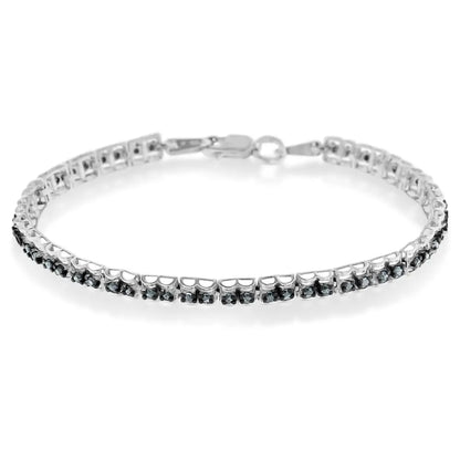 Black Rhodium Over.925 Sterling Silver 1.0 Cttw Rose Cut Diamond Double-link 7’’ Tennis Bracelet (blue Color I1-i2