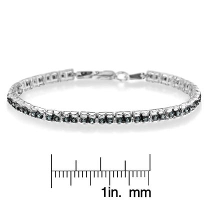 Black Rhodium Over.925 Sterling Silver 1.0 Cttw Rose Cut Diamond Double-link 7’’ Tennis Bracelet (blue Color I1-i2