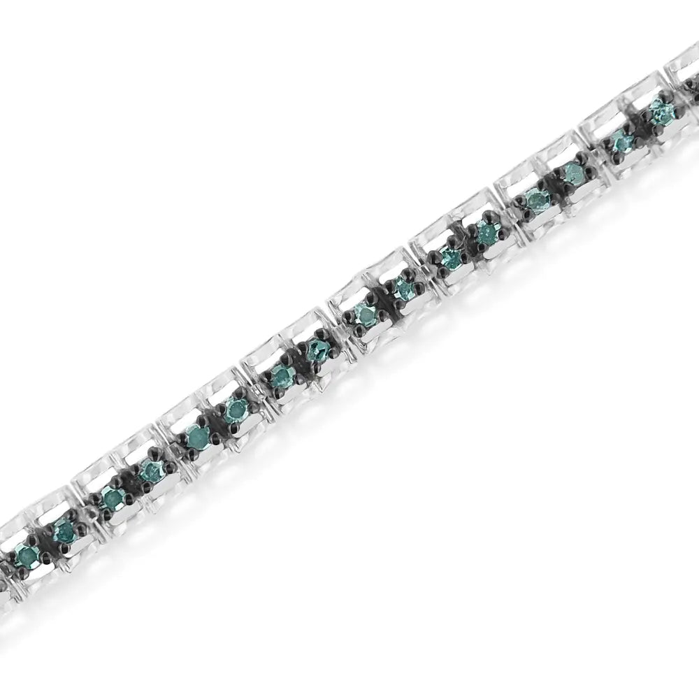 Black Rhodium Over.925 Sterling Silver 1.0 Cttw Rose Cut Diamond Double-link 7’’ Tennis Bracelet (blue Color I1-i2