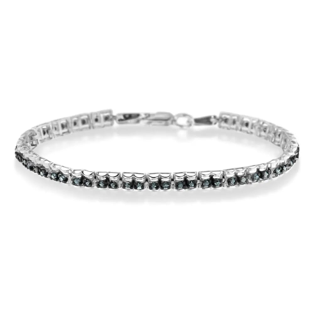 Black Rhodium Over.925 Sterling Silver 1.0 Cttw Rose Cut Diamond Double-link 7’’ Tennis Bracelet (blue Color I1-i2