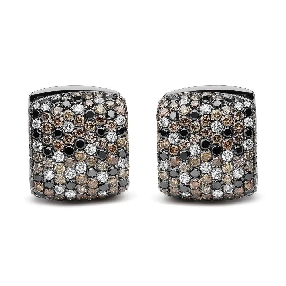 Black Rhodium Plated 18k White Gold 12 5/8 Cttw Multi Color Diamond Square Domed Huggie Hoop Earrings (brown G-h