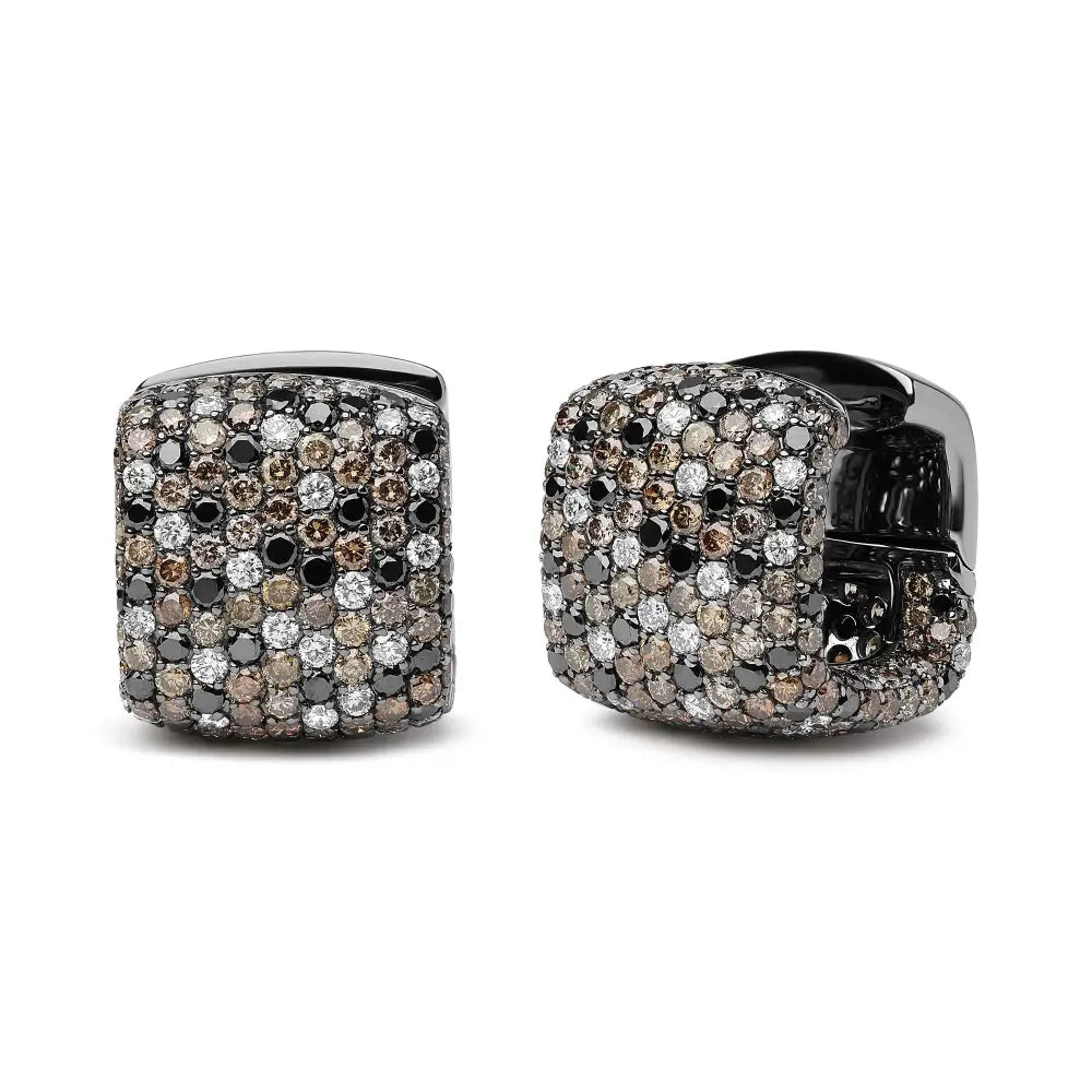 Black Rhodium Plated 18k White Gold 12 5/8 Cttw Multi Color Diamond Square Domed Huggie Hoop Earrings (brown G-h