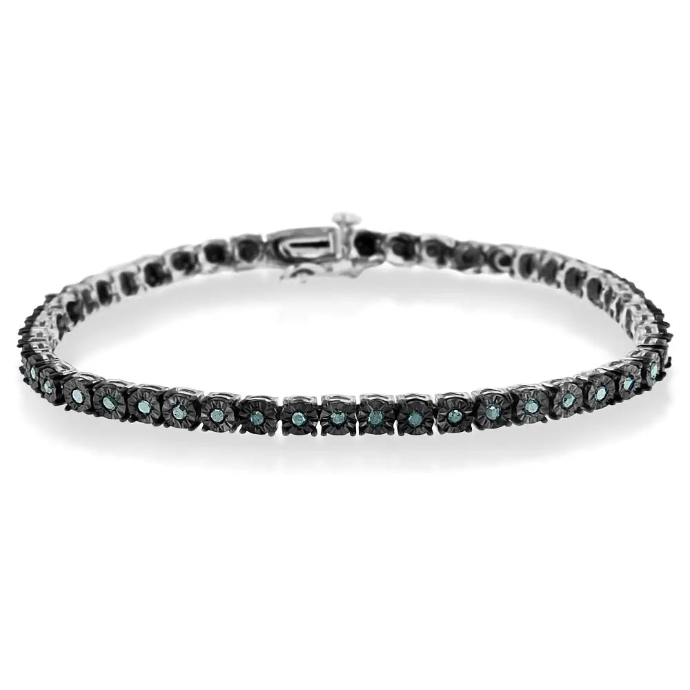 Black Rhodium Plated.925 Sterling Silver 1.0 Cttw Diamond Miracle Tennis Bracelet (enhanced Blue Color I3 Clarity)