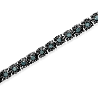 Black Rhodium Plated.925 Sterling Silver 1.0 Cttw Diamond Miracle Tennis Bracelet (enhanced Blue Color I3 Clarity)