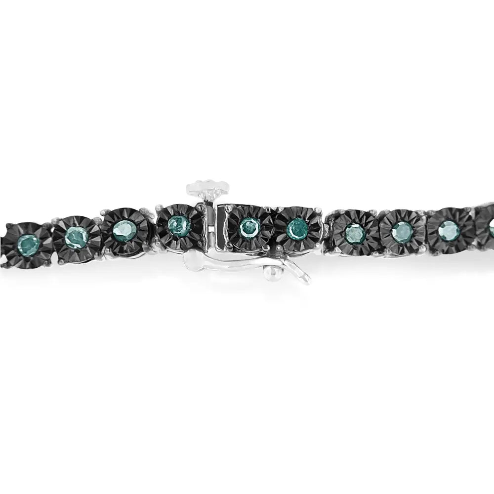 Black Rhodium Plated.925 Sterling Silver 1.0 Cttw Diamond Miracle Tennis Bracelet (enhanced Blue Color I3 Clarity)