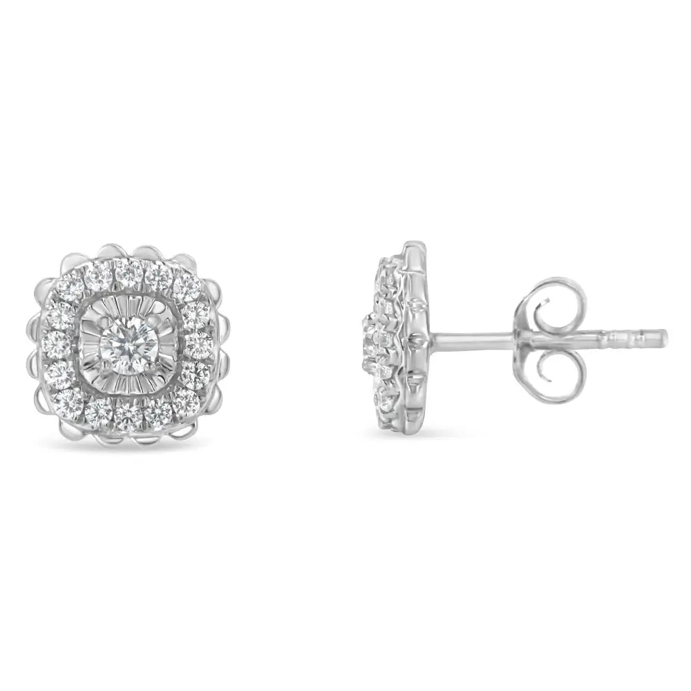 .925 Sterling Silver 1/2 Cttw Round-cut Diamond Halo Cluster Stud Earrings (i-j