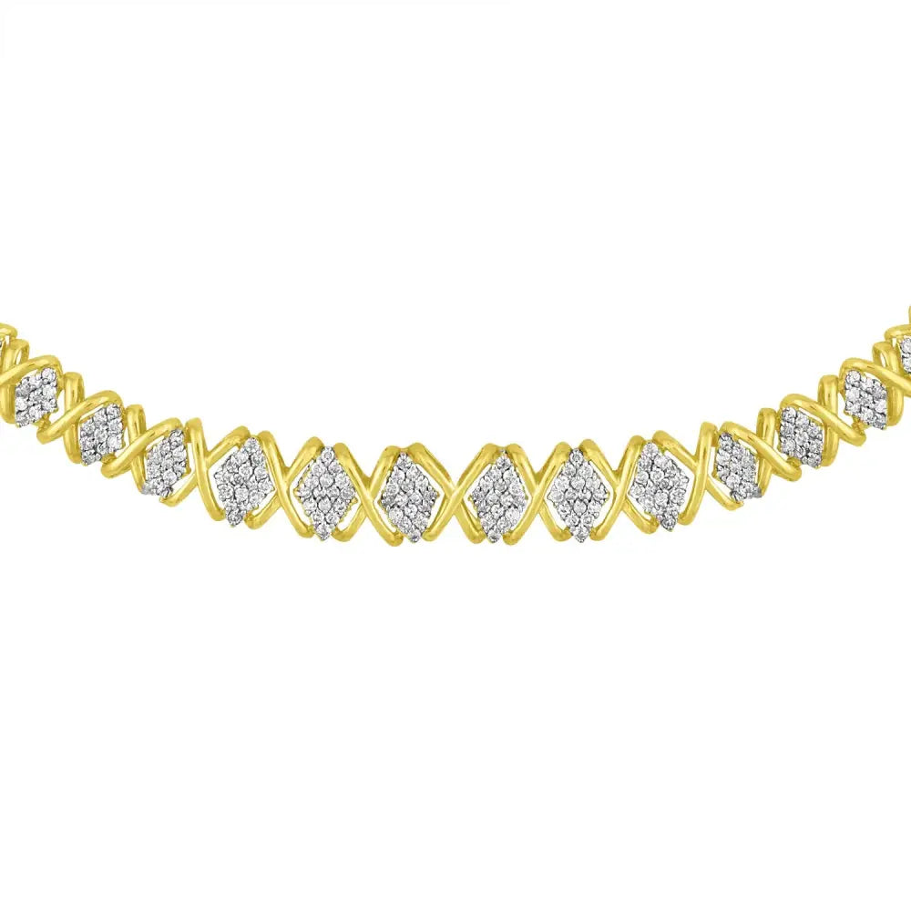 Brilliant 10k Yellow Gold Diamond Graduating Riviera Statement Necklace