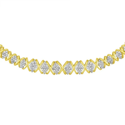 Brilliant 10k Yellow Gold Diamond Graduating Riviera Statement Necklace