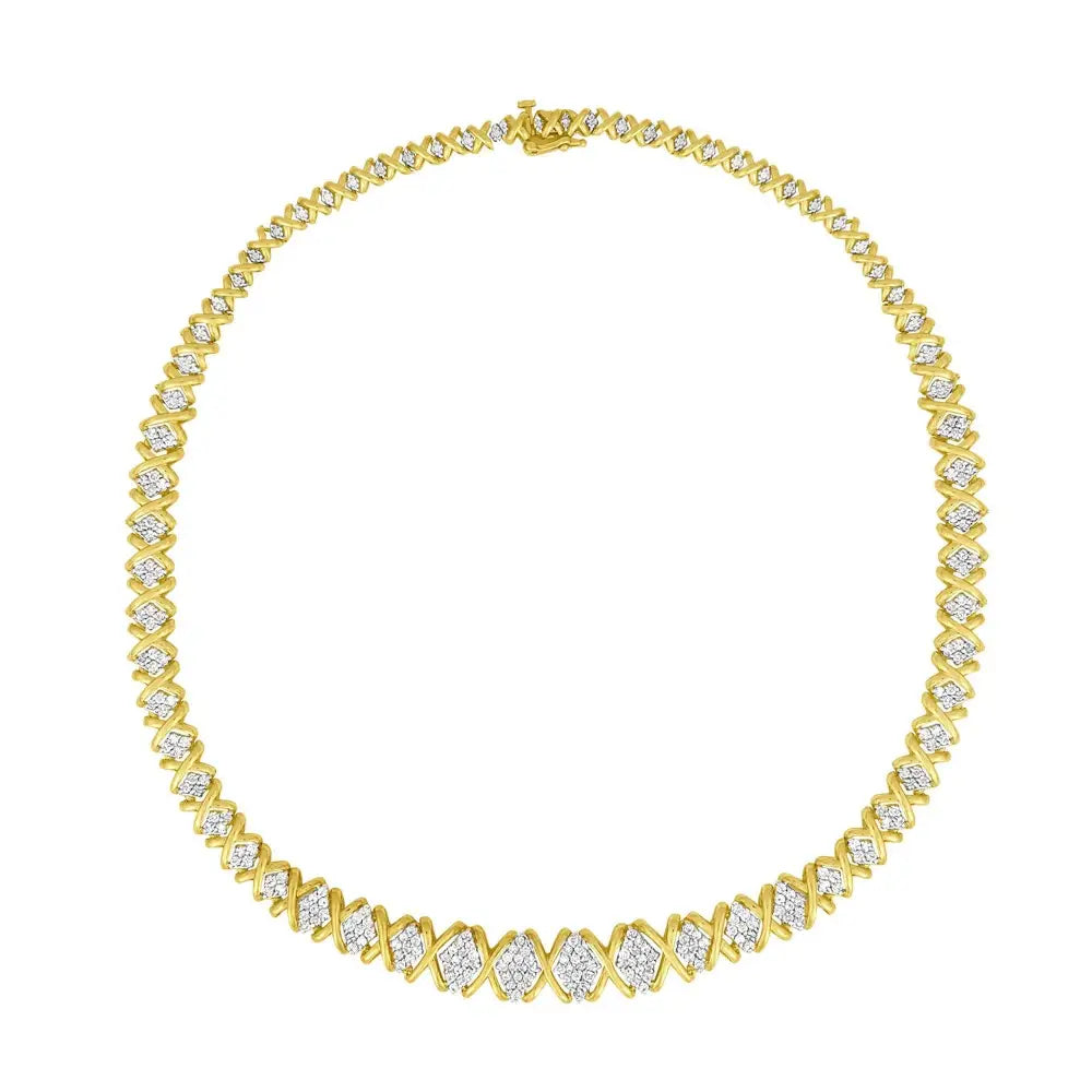 Brilliant 10k Yellow Gold Diamond Graduating Riviera Statement Necklace