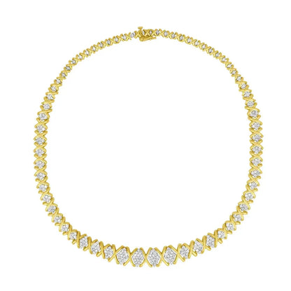 Brilliant 10k Yellow Gold Diamond Graduating Riviera Statement Necklace