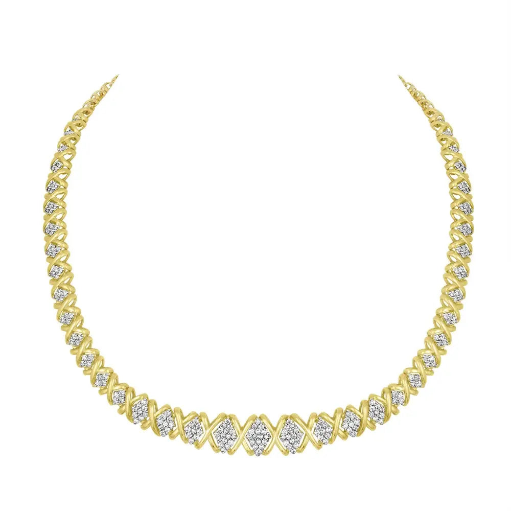 Brilliant 10k Yellow Gold Diamond Graduating Riviera Statement Necklace