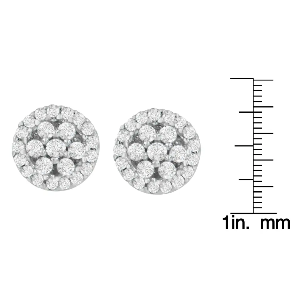 14k White Gold 1/2 Cttw Brilliant-cut Diamond Halo-style Cluster Stud Earrings