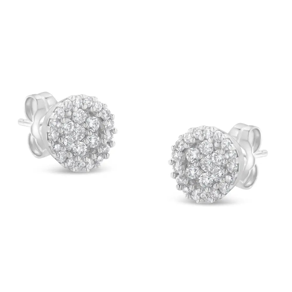 14k White Gold 1/2 Cttw Brilliant-cut Diamond Halo-style Cluster Stud Earrings