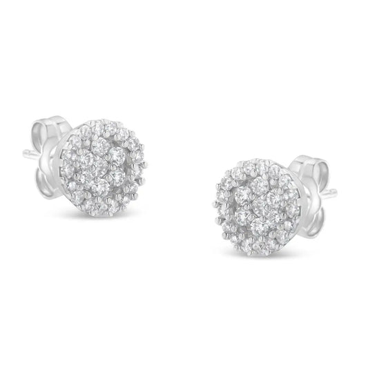 Brilliant-cut Diamond Halo-style Cluster Round Button Stud Earrings in 14k