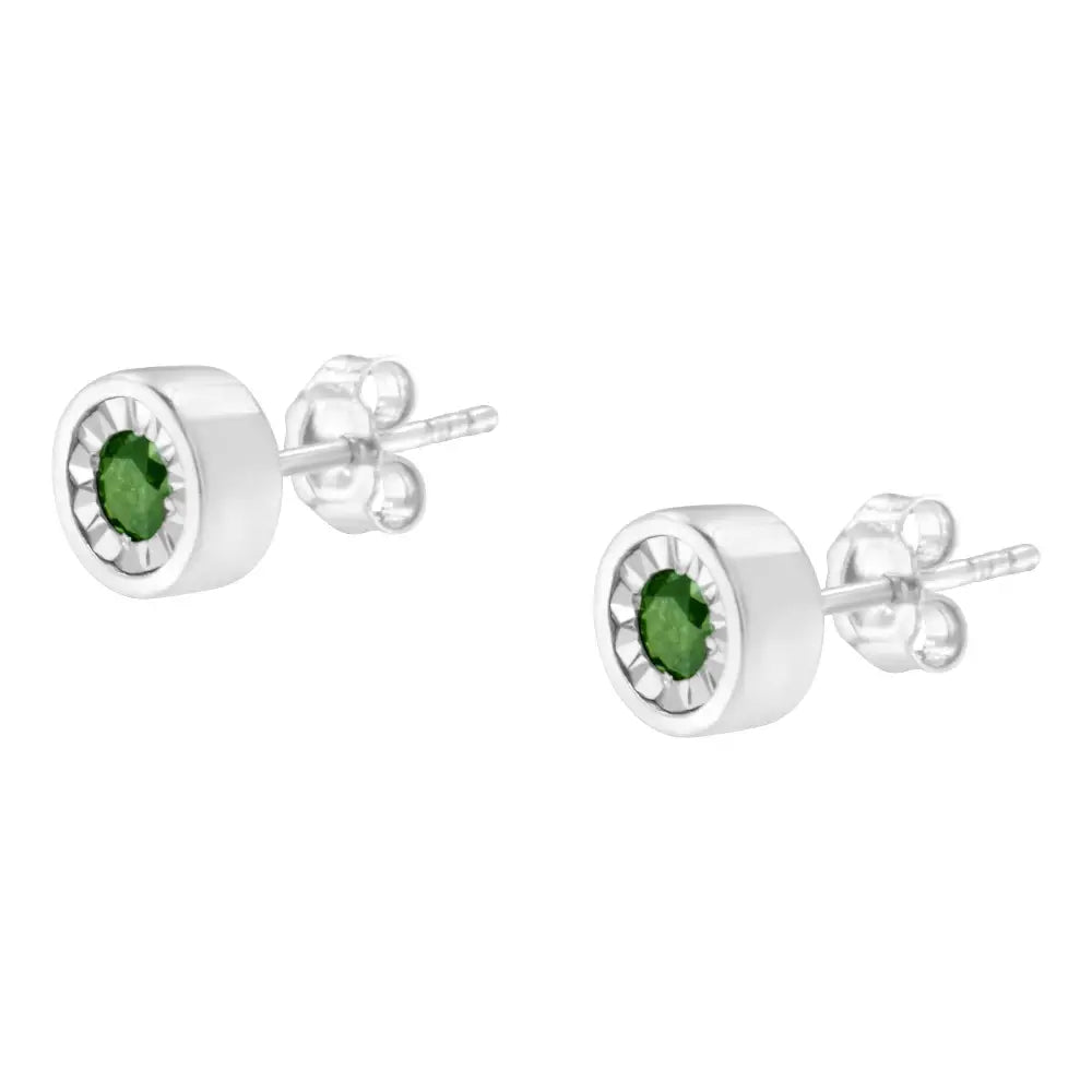 .925 Sterling Silver 1/4 Cttw Green Diamond Stud Earrings - Enhanced I1-i2