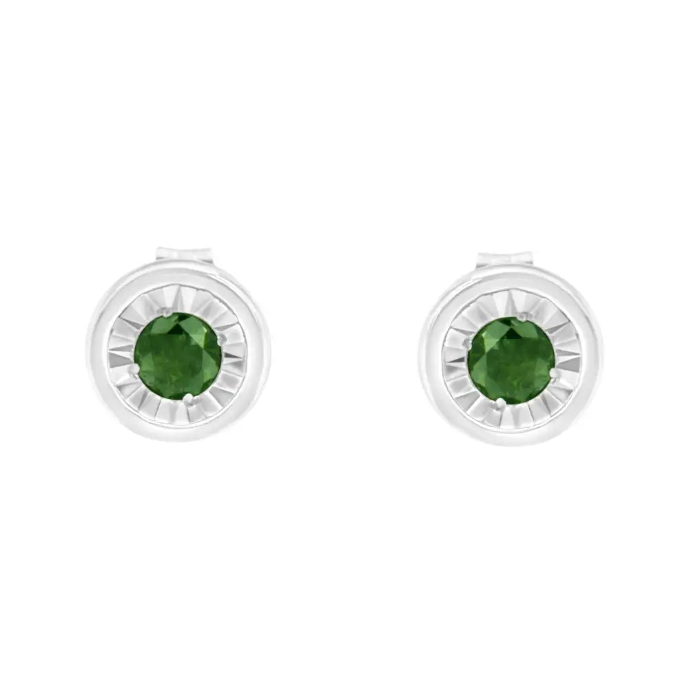 .925 Sterling Silver 1/4 Cttw Green Diamond Stud Earrings - Enhanced I1-i2