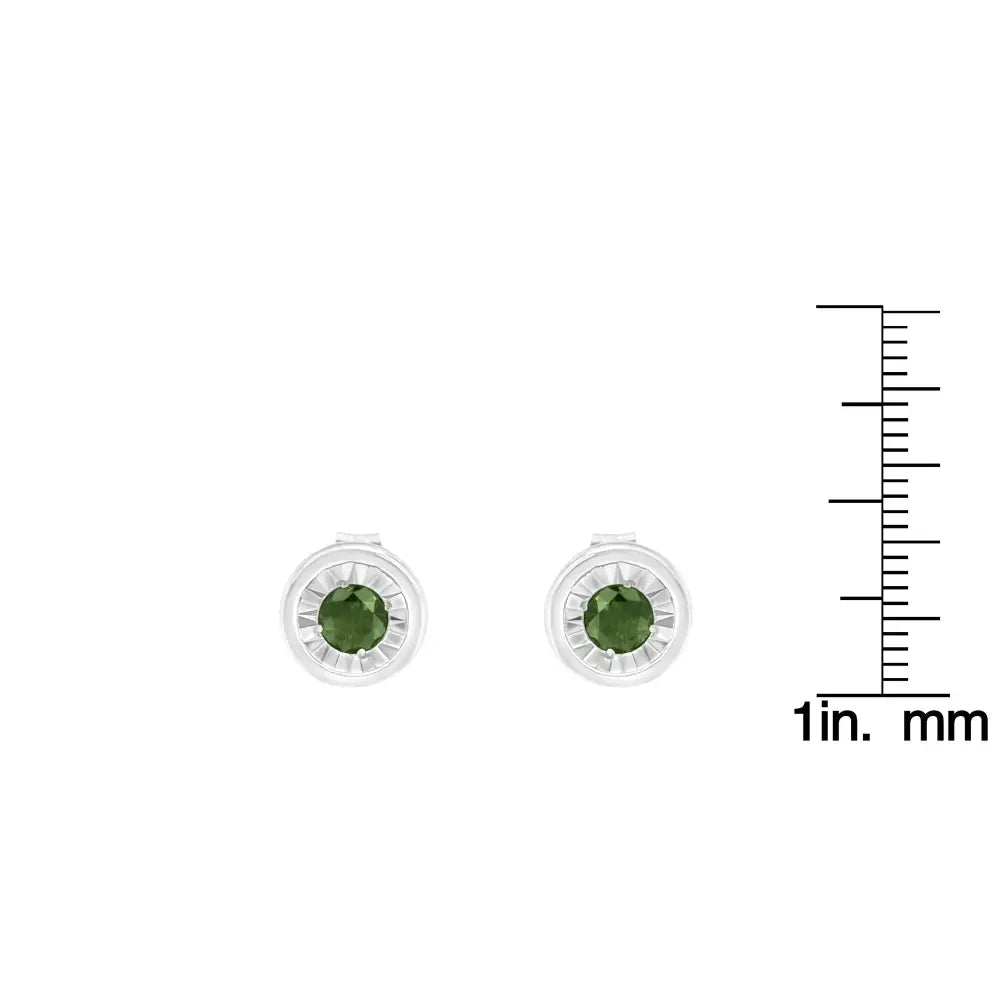 .925 Sterling Silver 1/4 Cttw Green Diamond Stud Earrings - Enhanced I1-i2