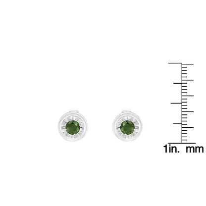 .925 Sterling Silver 1/4 Cttw Green Diamond Stud Earrings - Enhanced I1-i2