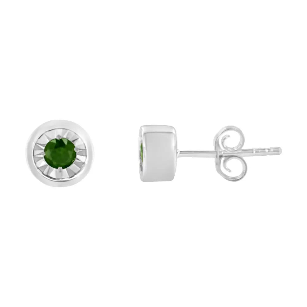 Brilliant-cut Green Diamond Miracle-set Stud Earrings in Sterling Silver