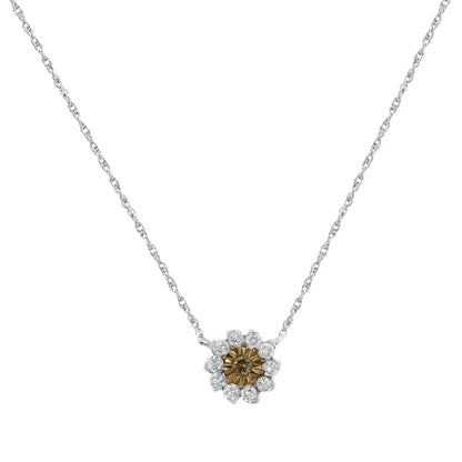 Brown Rhodium Over.925 Sterling Silver 1/2 Cttw Diamond Miracle Plate Flower Cluster 18’’ Pendant Necklace