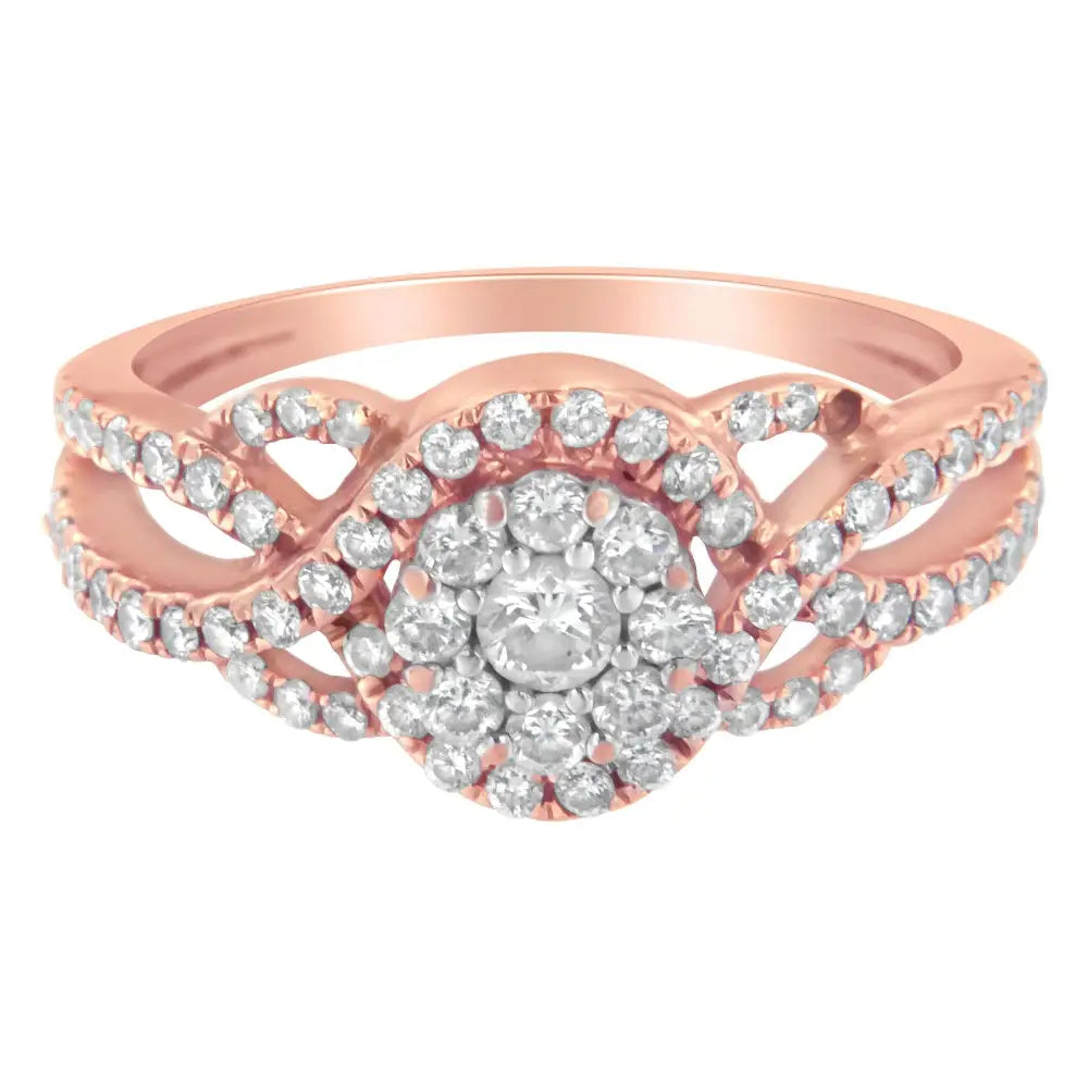 Captivating 10k Rose Gold Cttw Diamond Floral Cluster Cocktail Ring