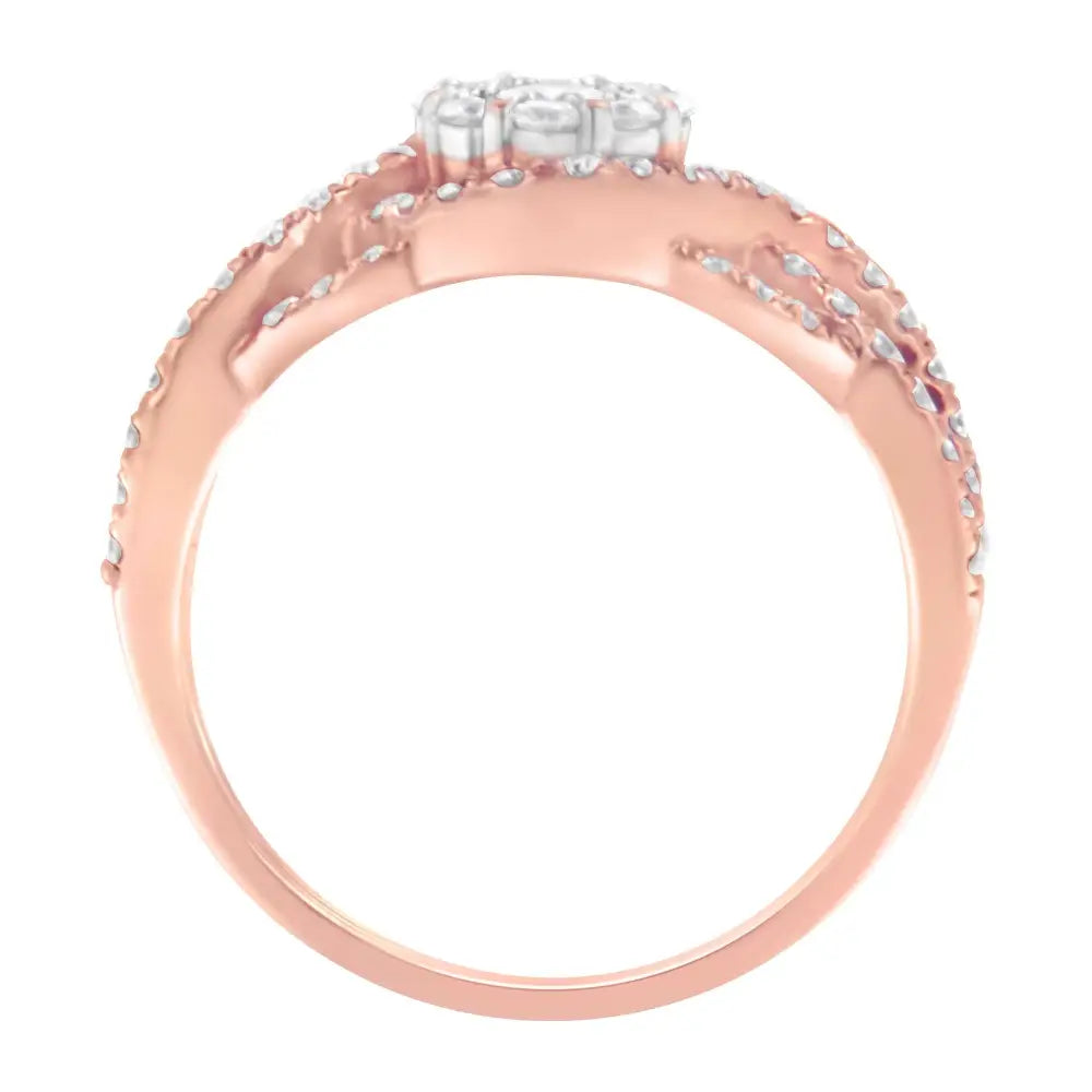 Captivating 10k Rose Gold Cttw Diamond Floral Cluster Cocktail Ring