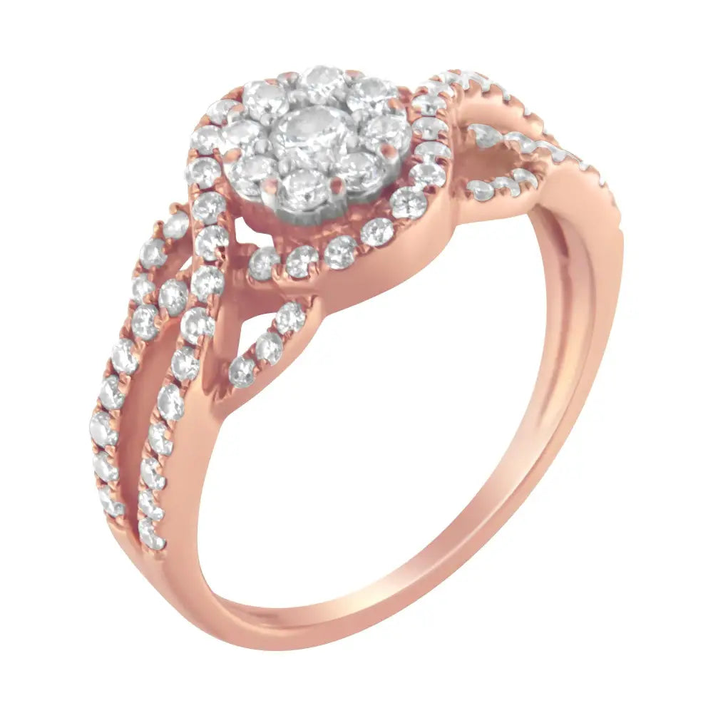 Captivating 10k Rose Gold Cttw Diamond Floral Cluster Cocktail Ring