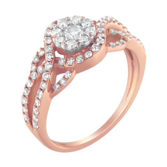 Captivating 10k Rose Gold Cttw Diamond Floral Cluster Cocktail Ring